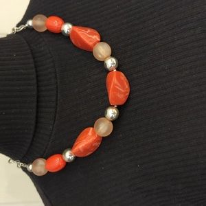 Large orange & silver bead necklace